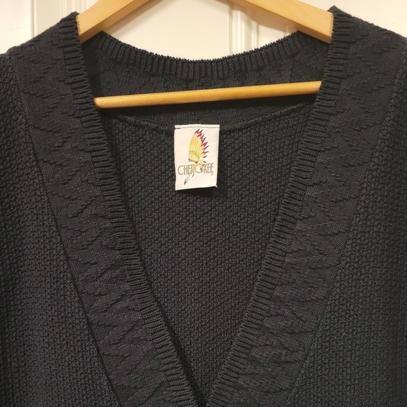Cherokee knit crochet Navyblue oversize Granny Granma V-neck Sweater vest size M - Picture 2 of 8